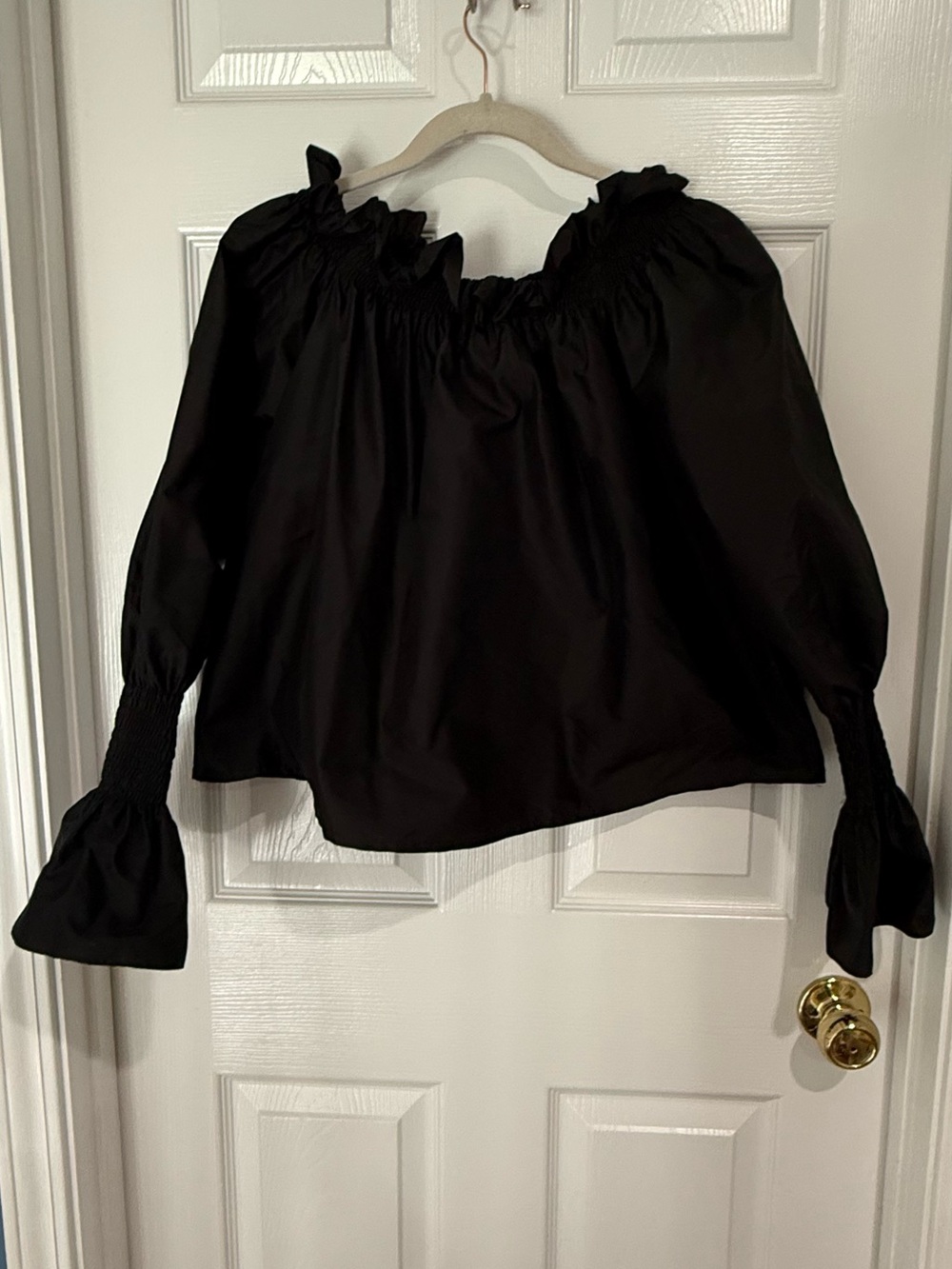 Adam Lippes Black Off-Shoulder Ruffled Peasant Blouse